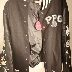 Dolls Kill Black Varsity Jacket with Cartoon Patches